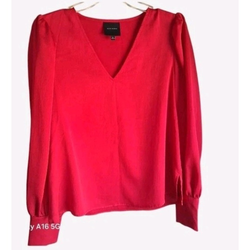 Alex Marie Red Blouse With V-Neck And Long Sleeves Size Small - Picture 2 of 6